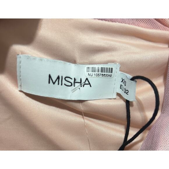 MISHA Tillie Mesh Midi Dress Waterlily Print Size XXS EU32 | Ruched Asym Bodycon - Picture 4 of 5